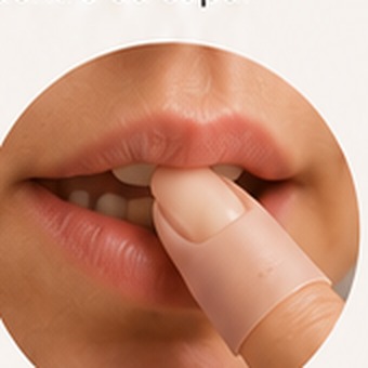 Pessoa roendo a capa de silicone no dedo